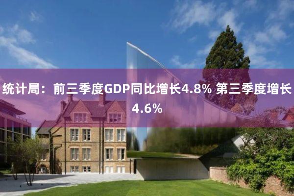 统计局：前三季度GDP同比增长4.8% 第三季度增长4.6%